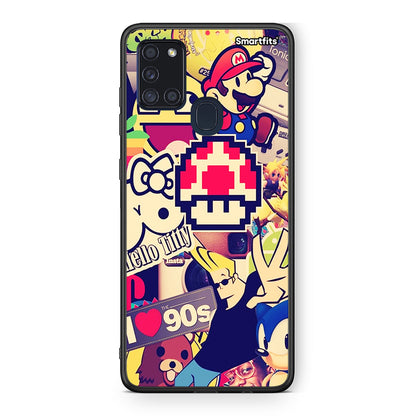 Samsung A21s Love The 90s θήκη από τη Smartfits με σχέδιο στο πίσω μέρος και μαύρο περίβλημα | Smartphone case with colorful back and black bezels by Smartfits