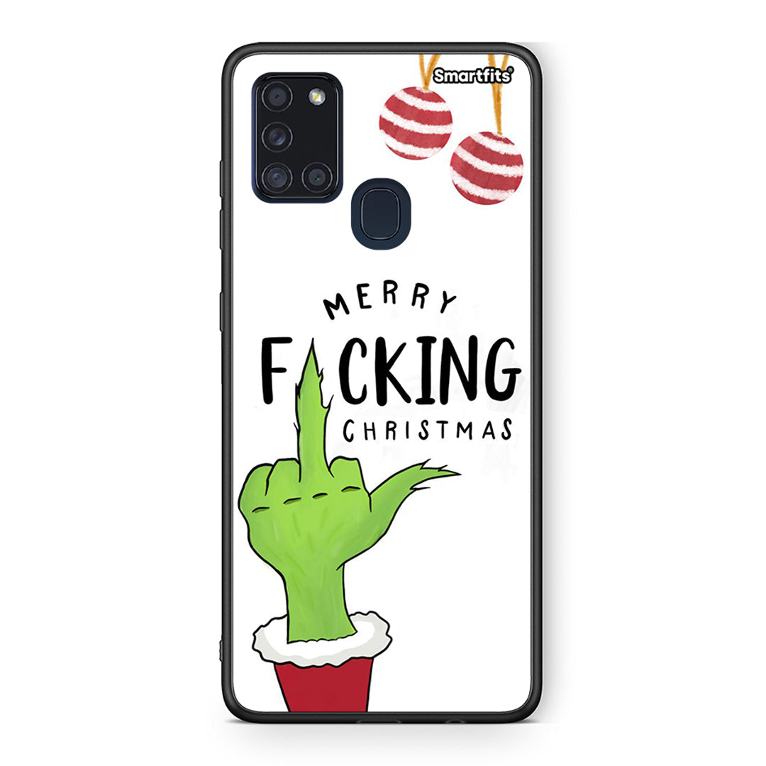Samsung A21s Merry F Xmas θήκη από τη Smartfits με σχέδιο στο πίσω μέρος και μαύρο περίβλημα | Smartphone case with colorful back and black bezels by Smartfits