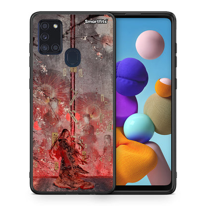 Θήκη Samsung A21s Nezuko Kamado από τη Smartfits με σχέδιο στο πίσω μέρος και μαύρο περίβλημα | Samsung A21s Nezuko Kamado case with colorful back and black bezels