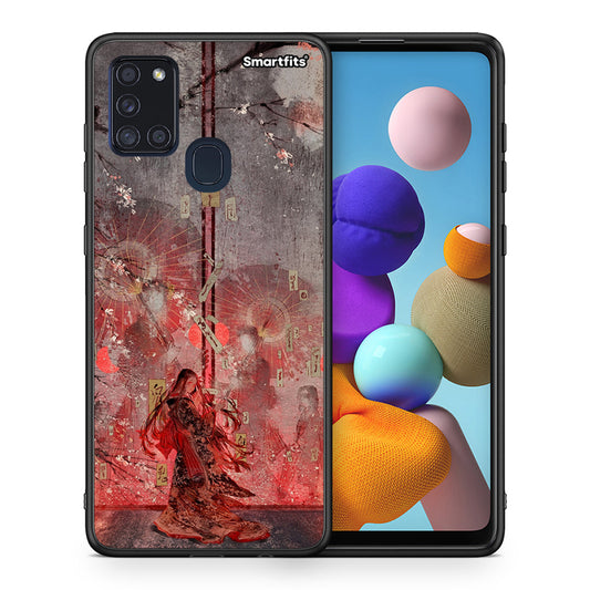 Θήκη Samsung A21s Nezuko Kamado από τη Smartfits με σχέδιο στο πίσω μέρος και μαύρο περίβλημα | Samsung A21s Nezuko Kamado case with colorful back and black bezels