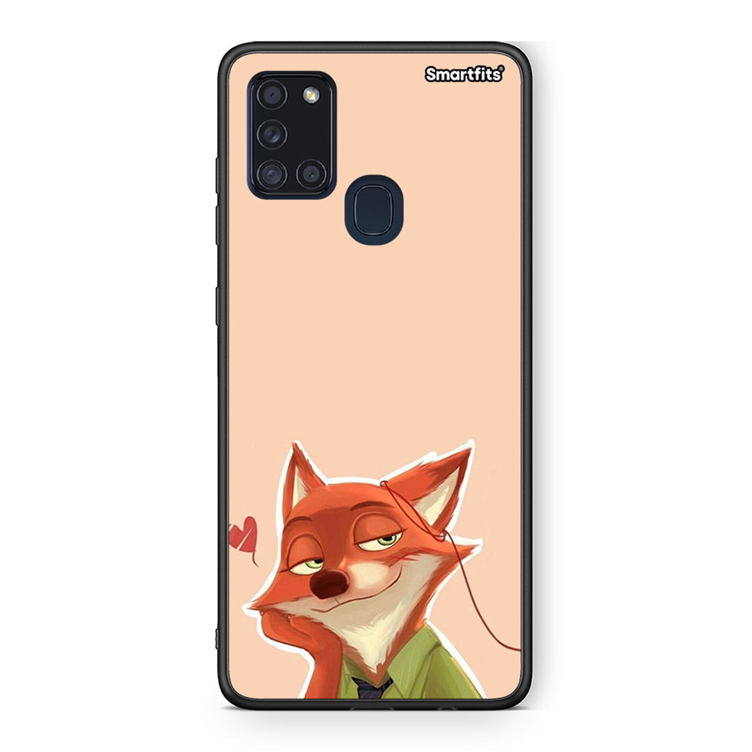 Samsung A21s Nick Wilde And Judy Hopps Love 1 θήκη από τη Smartfits με σχέδιο στο πίσω μέρος και μαύρο περίβλημα | Smartphone case with colorful back and black bezels by Smartfits