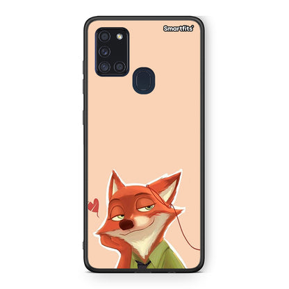 Samsung A21s Nick Wilde And Judy Hopps Love 1 θήκη από τη Smartfits με σχέδιο στο πίσω μέρος και μαύρο περίβλημα | Smartphone case with colorful back and black bezels by Smartfits