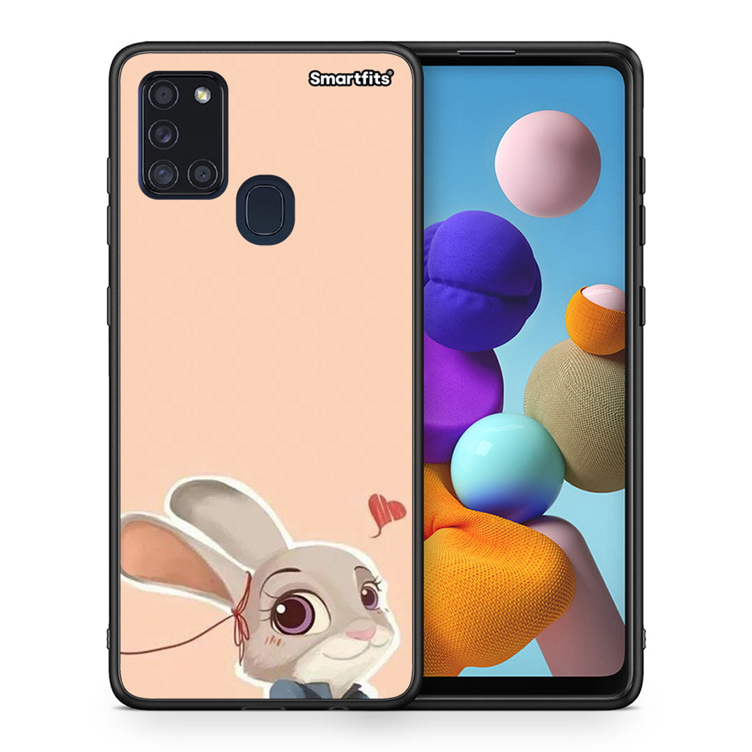 Θήκη Samsung A21s Nick Wilde And Judy Hopps Love 2 από τη Smartfits με σχέδιο στο πίσω μέρος και μαύρο περίβλημα | Samsung A21s Nick Wilde And Judy Hopps Love 2 case with colorful back and black bezels