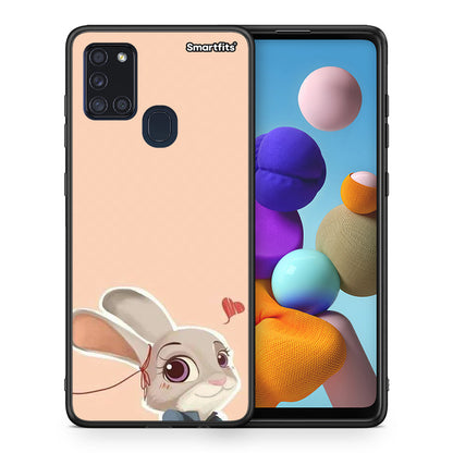 Θήκη Samsung A21s Nick Wilde And Judy Hopps Love 2 από τη Smartfits με σχέδιο στο πίσω μέρος και μαύρο περίβλημα | Samsung A21s Nick Wilde And Judy Hopps Love 2 case with colorful back and black bezels