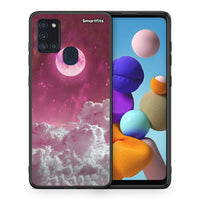 Thumbnail for Θήκη Samsung A21s Pink Moon από τη Smartfits με σχέδιο στο πίσω μέρος και μαύρο περίβλημα | Samsung A21s Pink Moon case with colorful back and black bezels