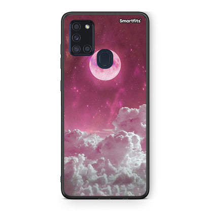 Samsung A21s Pink Moon Θήκη από τη Smartfits με σχέδιο στο πίσω μέρος και μαύρο περίβλημα | Smartphone case with colorful back and black bezels by Smartfits