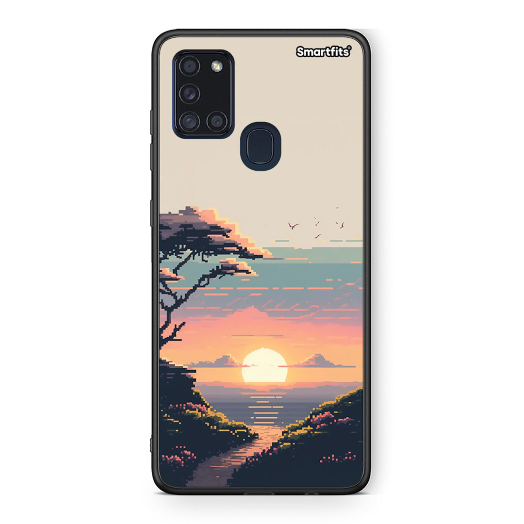 Samsung A21s Pixel Sunset Θήκη από τη Smartfits με σχέδιο στο πίσω μέρος και μαύρο περίβλημα | Smartphone case with colorful back and black bezels by Smartfits