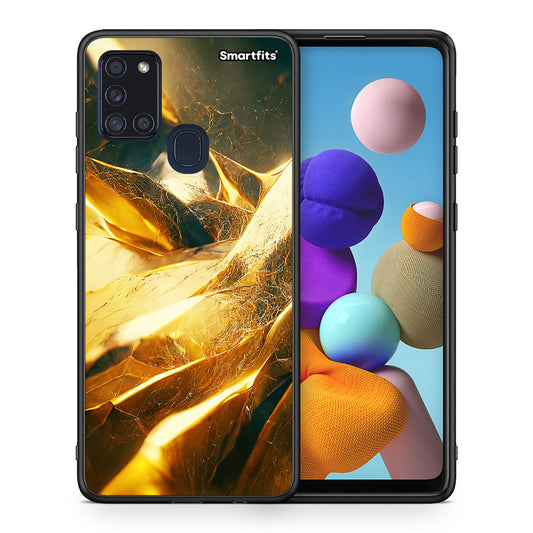 Θήκη Samsung A21s Real Gold από τη Smartfits με σχέδιο στο πίσω μέρος και μαύρο περίβλημα | Samsung A21s Real Gold case with colorful back and black bezels