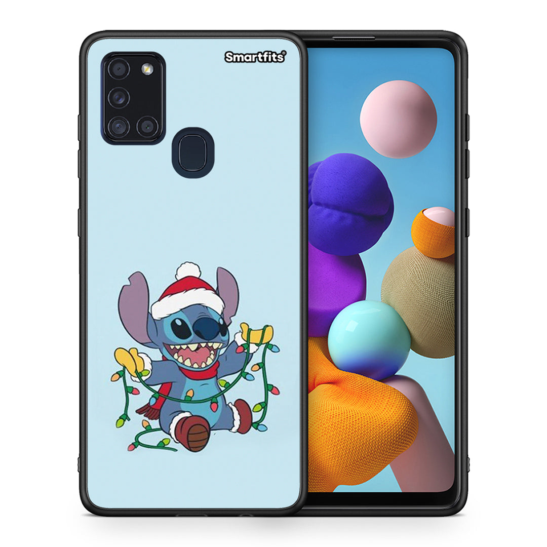Θήκη Samsung A21s Santa Stich από τη Smartfits με σχέδιο στο πίσω μέρος και μαύρο περίβλημα | Samsung A21s Santa Stich case with colorful back and black bezels