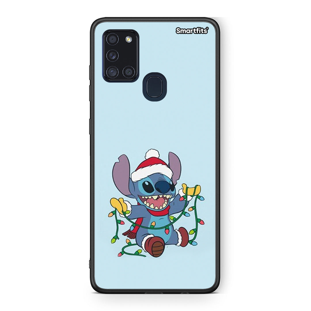 Samsung A21s Santa Stich θήκη από τη Smartfits με σχέδιο στο πίσω μέρος και μαύρο περίβλημα | Smartphone case with colorful back and black bezels by Smartfits