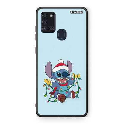 Samsung A21s Santa Stich θήκη από τη Smartfits με σχέδιο στο πίσω μέρος και μαύρο περίβλημα | Smartphone case with colorful back and black bezels by Smartfits