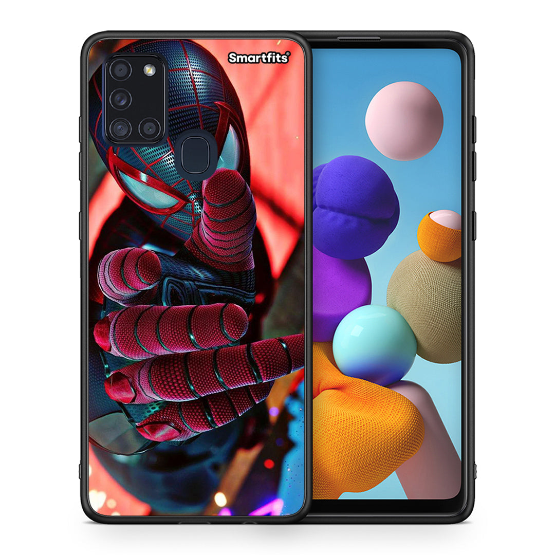 Θήκη Samsung A21s Spider Hand από τη Smartfits με σχέδιο στο πίσω μέρος και μαύρο περίβλημα | Samsung A21s Spider Hand case with colorful back and black bezels