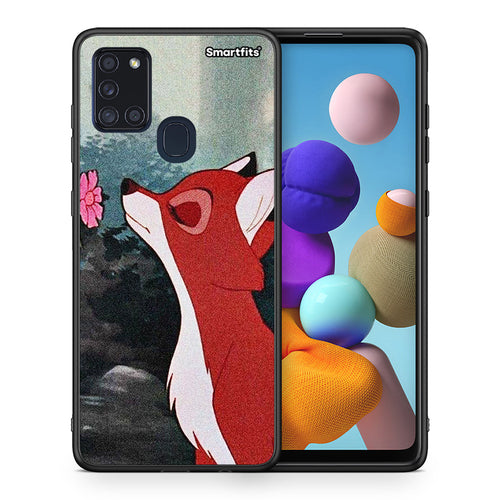 Θήκη Samsung A21s Tod And Vixey Love 2 από τη Smartfits με σχέδιο στο πίσω μέρος και μαύρο περίβλημα | Samsung A21s Tod And Vixey Love 2 case with colorful back and black bezels