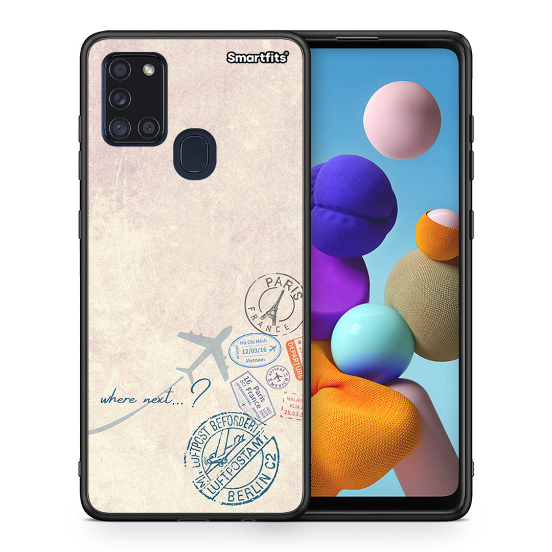 Θήκη Samsung A21s Where Next από τη Smartfits με σχέδιο στο πίσω μέρος και μαύρο περίβλημα | Samsung A21s Where Next case with colorful back and black bezels