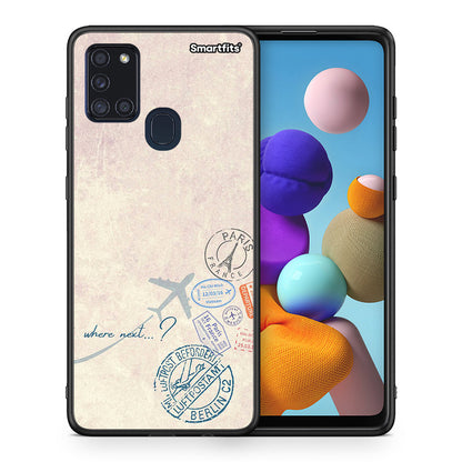 Θήκη Samsung A21s Where Next από τη Smartfits με σχέδιο στο πίσω μέρος και μαύρο περίβλημα | Samsung A21s Where Next case with colorful back and black bezels