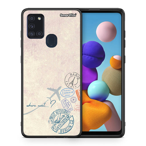 Θήκη Samsung A21s Where Next από τη Smartfits με σχέδιο στο πίσω μέρος και μαύρο περίβλημα | Samsung A21s Where Next case with colorful back and black bezels