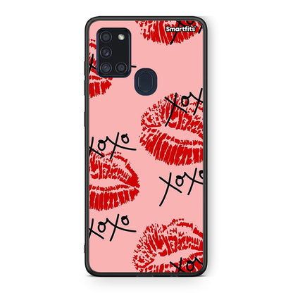 Samsung A21s XOXO Lips θήκη από τη Smartfits με σχέδιο στο πίσω μέρος και μαύρο περίβλημα | Smartphone case with colorful back and black bezels by Smartfits
