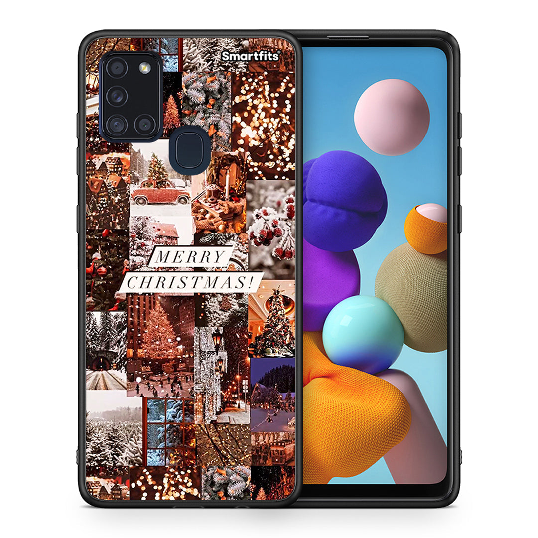 Θήκη Samsung A21s Xmas Collage από τη Smartfits με σχέδιο στο πίσω μέρος και μαύρο περίβλημα | Samsung A21s Xmas Collage case with colorful back and black bezels