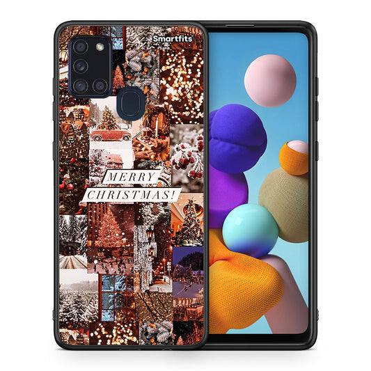 Θήκη Samsung A21s Xmas Collage από τη Smartfits με σχέδιο στο πίσω μέρος και μαύρο περίβλημα | Samsung A21s Xmas Collage case with colorful back and black bezels