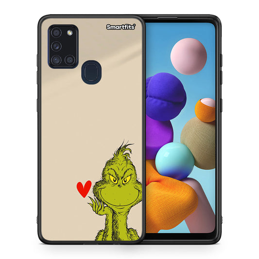 Θήκη Samsung A21s Xmas Grinch από τη Smartfits με σχέδιο στο πίσω μέρος και μαύρο περίβλημα | Samsung A21s Xmas Grinch case with colorful back and black bezels