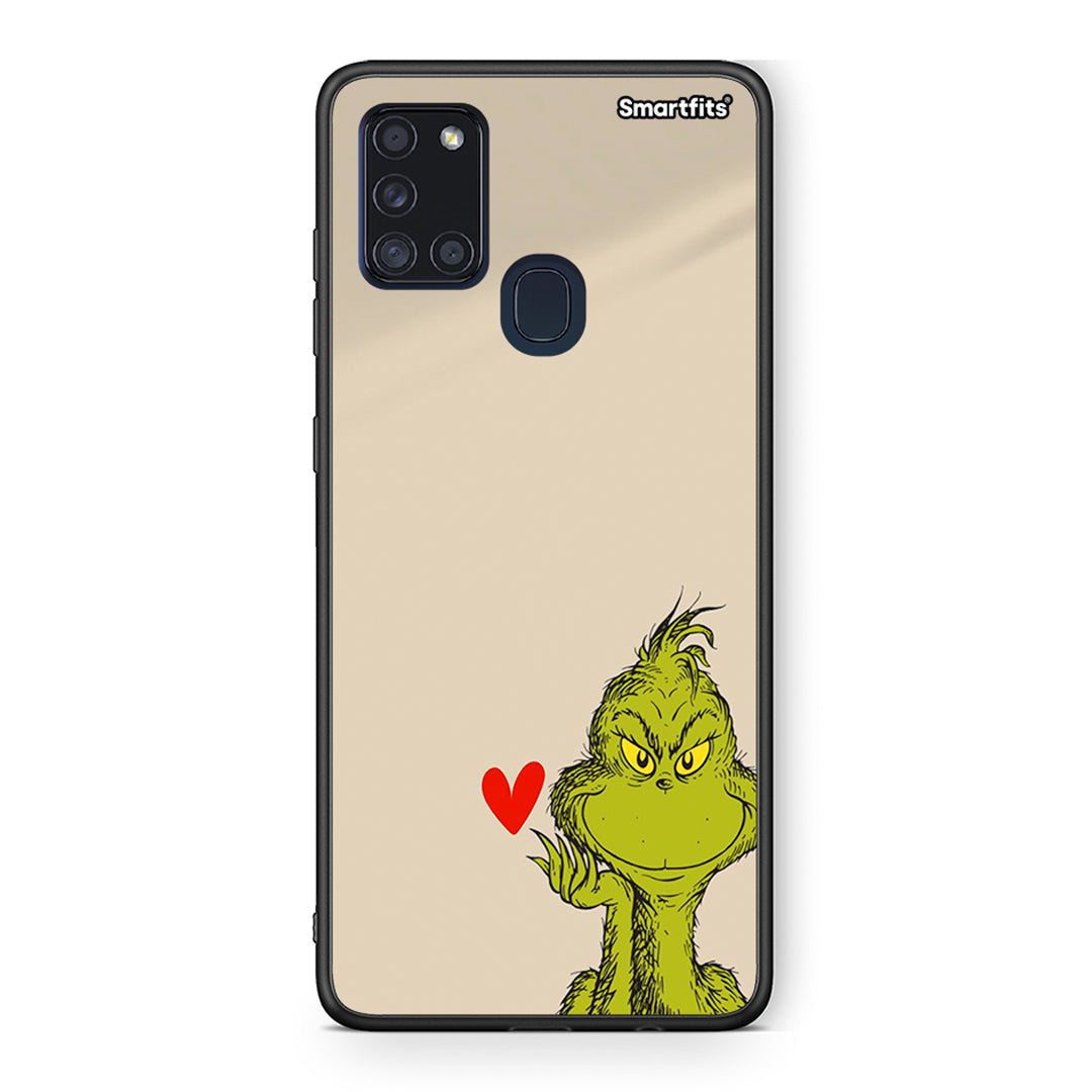 Samsung A21s Xmas Grinch θήκη από τη Smartfits με σχέδιο στο πίσω μέρος και μαύρο περίβλημα | Smartphone case with colorful back and black bezels by Smartfits