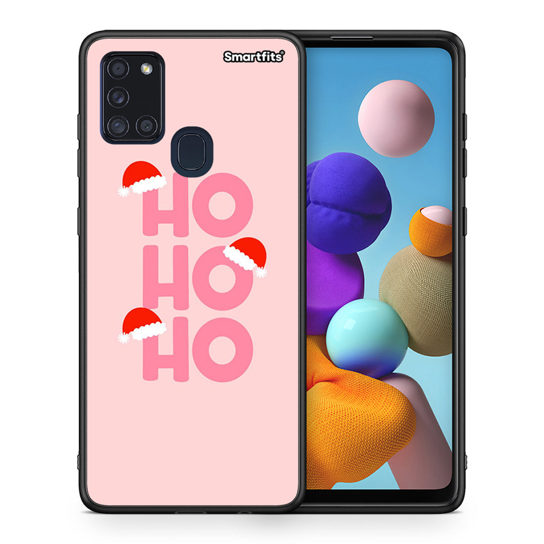 Θήκη Samsung A21s Xmas Ho Ho Ho από τη Smartfits με σχέδιο στο πίσω μέρος και μαύρο περίβλημα | Samsung A21s Xmas Ho Ho Ho case with colorful back and black bezels