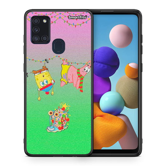Θήκη Samsung A21s Xmas Lights από τη Smartfits με σχέδιο στο πίσω μέρος και μαύρο περίβλημα | Samsung A21s Xmas Lights case with colorful back and black bezels