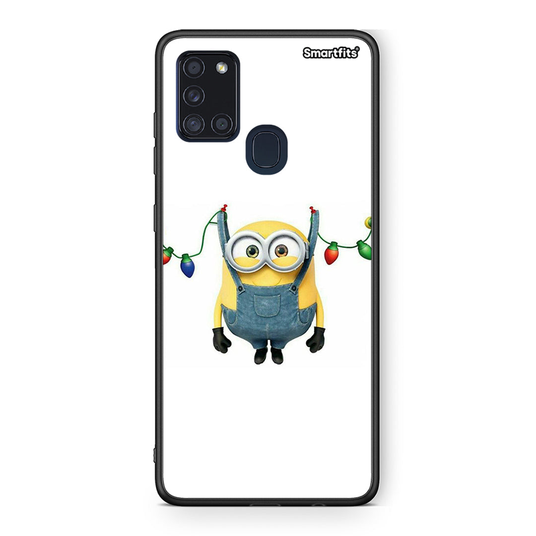 Samsung A21s Xmas Minion Lights θήκη από τη Smartfits με σχέδιο στο πίσω μέρος και μαύρο περίβλημα | Smartphone case with colorful back and black bezels by Smartfits