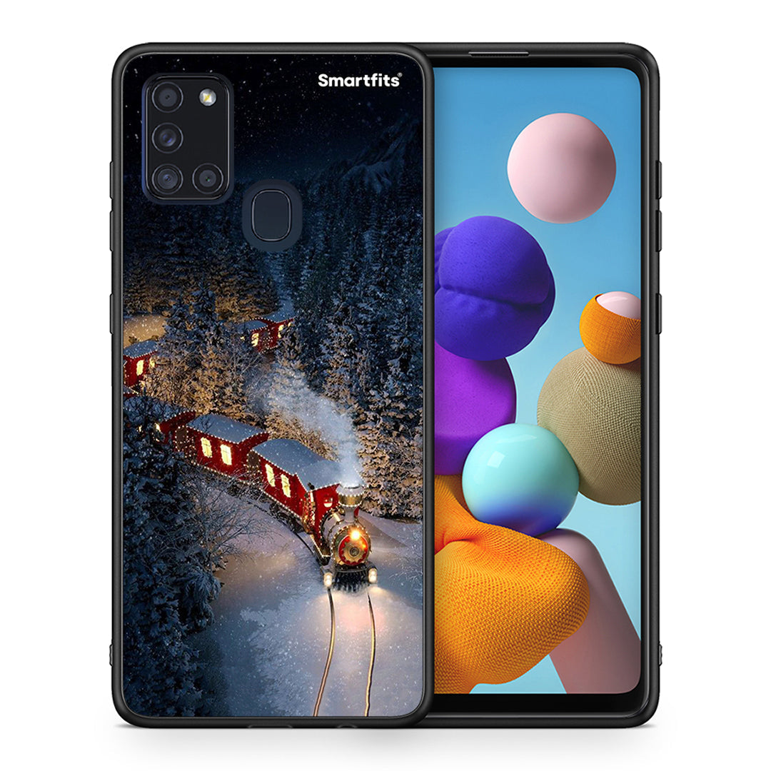 Θήκη Samsung A21s Xmas Train από τη Smartfits με σχέδιο στο πίσω μέρος και μαύρο περίβλημα | Samsung A21s Xmas Train case with colorful back and black bezels