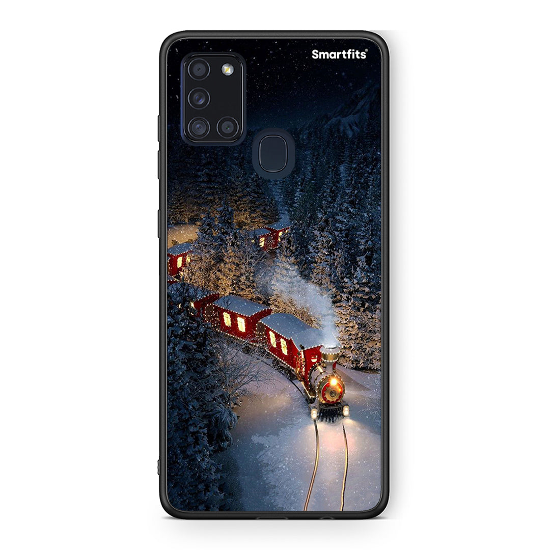Samsung A21s Xmas Train θήκη από τη Smartfits με σχέδιο στο πίσω μέρος και μαύρο περίβλημα | Smartphone case with colorful back and black bezels by Smartfits