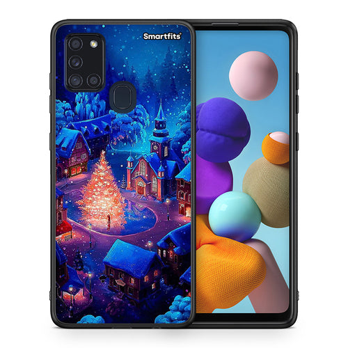 Θήκη Samsung A21s Xmas Village από τη Smartfits με σχέδιο στο πίσω μέρος και μαύρο περίβλημα | Samsung A21s Xmas Village case with colorful back and black bezels