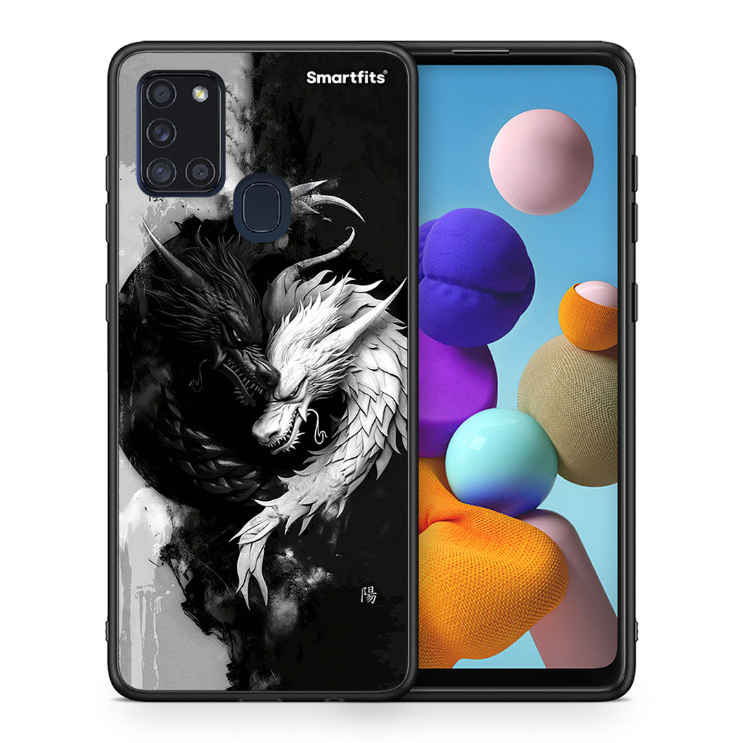 Θήκη Samsung A21s Yin Yang από τη Smartfits με σχέδιο στο πίσω μέρος και μαύρο περίβλημα | Samsung A21s Yin Yang case with colorful back and black bezels