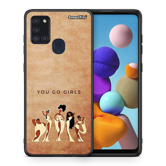Θήκη Samsung A21s You Go Girl από τη Smartfits με σχέδιο στο πίσω μέρος και μαύρο περίβλημα | Samsung A21s You Go Girl case with colorful back and black bezels