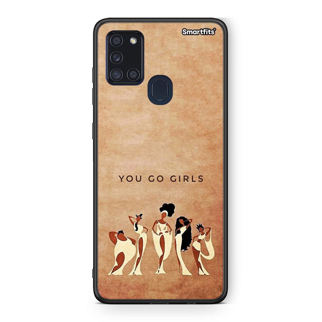 Samsung A21s You Go Girl θήκη από τη Smartfits με σχέδιο στο πίσω μέρος και μαύρο περίβλημα | Smartphone case with colorful back and black bezels by Smartfits