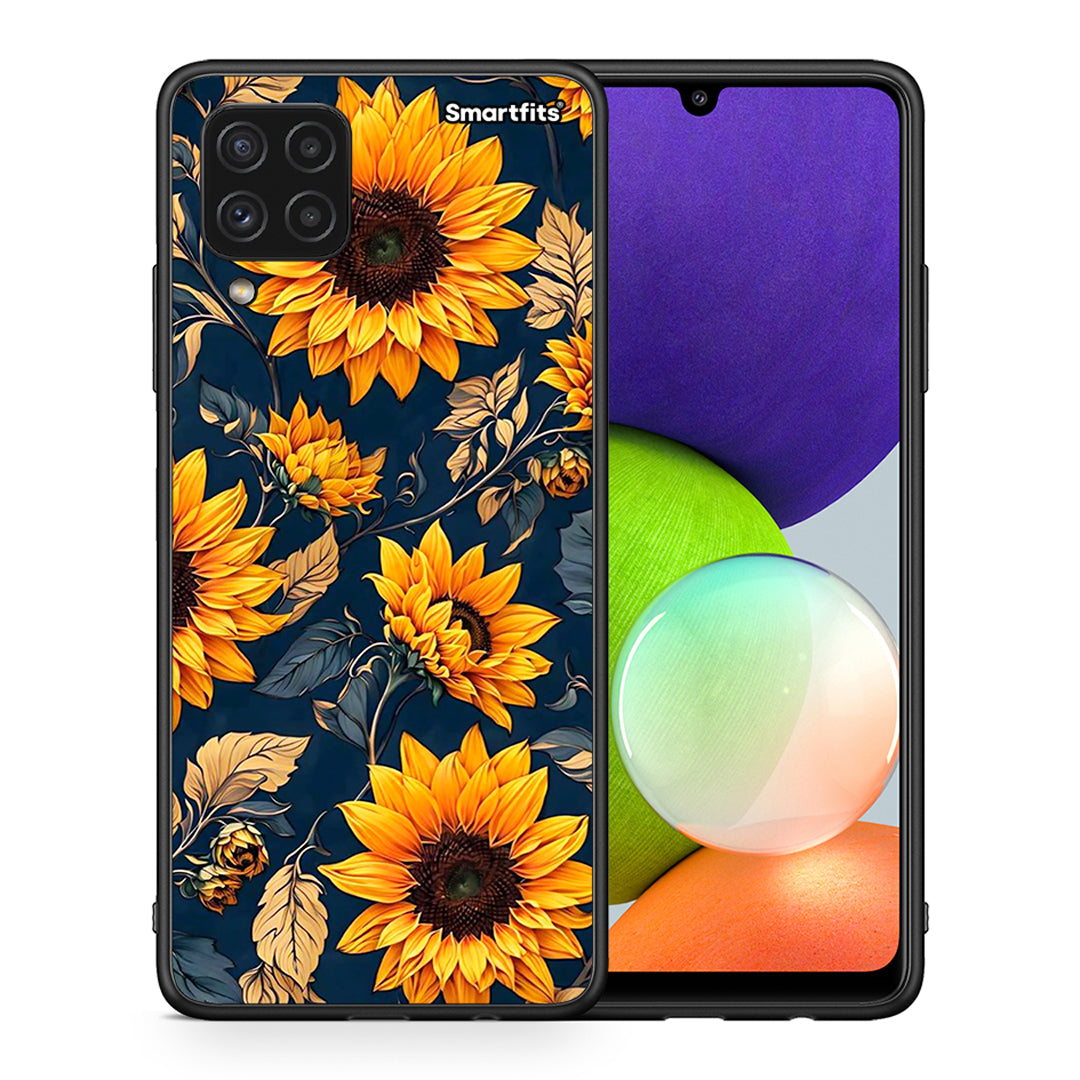 Θήκη Samsung A22 4G Autumn Sunflowers από τη Smartfits με σχέδιο στο πίσω μέρος και μαύρο περίβλημα | Samsung A22 4G Autumn Sunflowers case with colorful back and black bezels