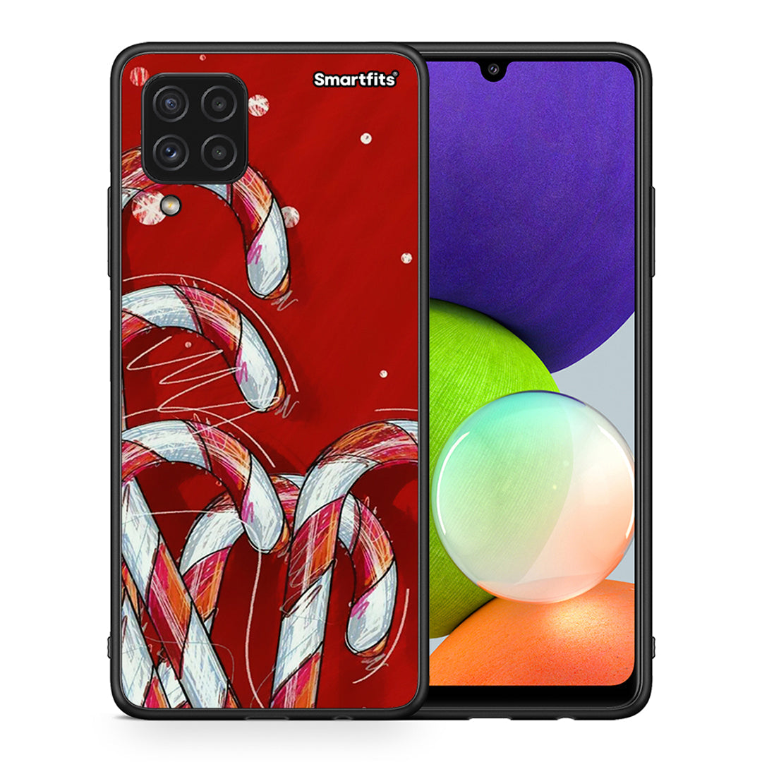 Θήκη Samsung A22 4G Candy Cane από τη Smartfits με σχέδιο στο πίσω μέρος και μαύρο περίβλημα | Samsung A22 4G Candy Cane case with colorful back and black bezels