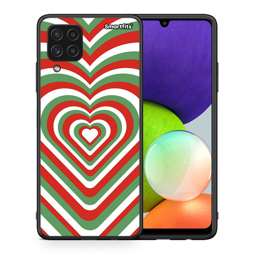 Θήκη Samsung A22 4G Christmas Hearts από τη Smartfits με σχέδιο στο πίσω μέρος και μαύρο περίβλημα | Samsung A22 4G Christmas Hearts case with colorful back and black bezels