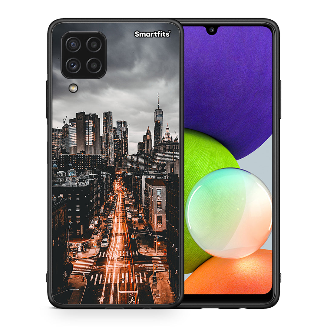 Θήκη Samsung A22 4G City Lights από τη Smartfits με σχέδιο στο πίσω μέρος και μαύρο περίβλημα | Samsung A22 4G City Lights case with colorful back and black bezels