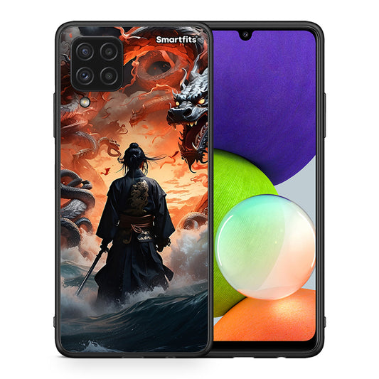Θήκη Samsung A22 4G Dragons Fight από τη Smartfits με σχέδιο στο πίσω μέρος και μαύρο περίβλημα | Samsung A22 4G Dragons Fight case with colorful back and black bezels