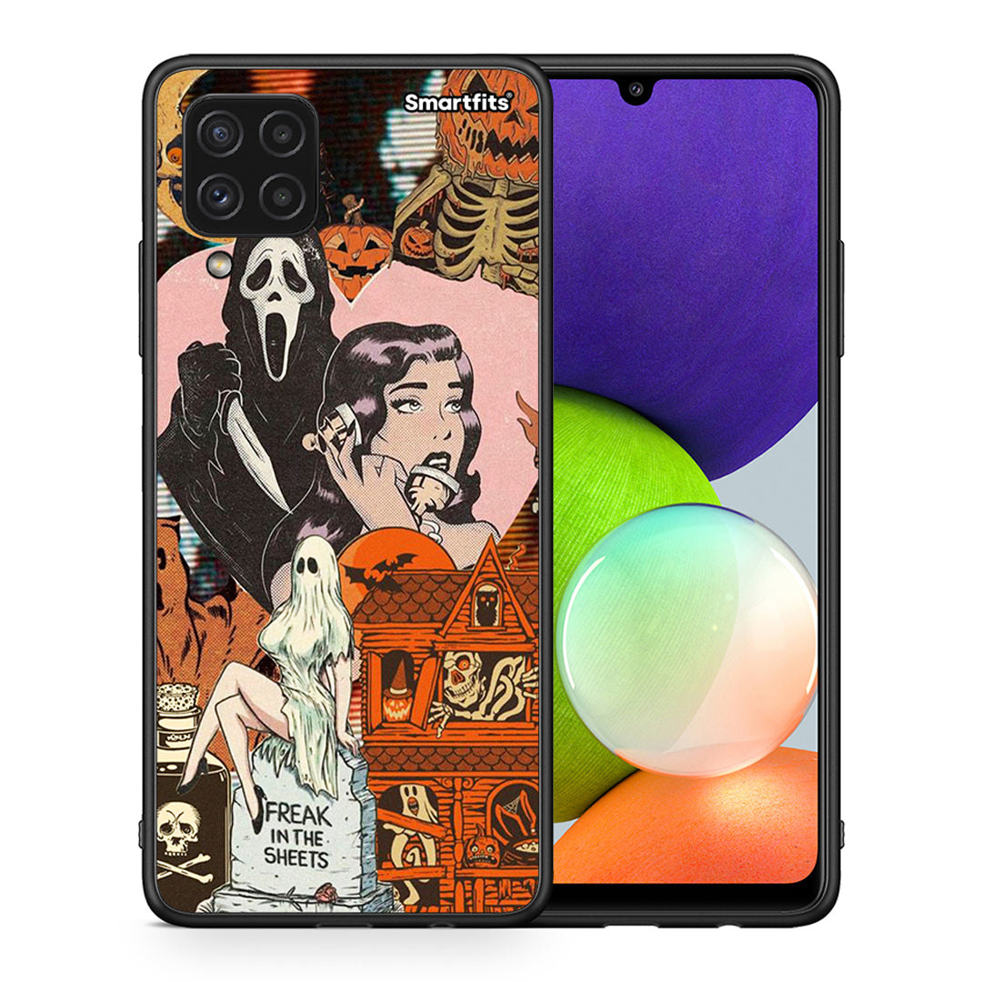 Θήκη Samsung A22 4G Halloween Collage από τη Smartfits με σχέδιο στο πίσω μέρος και μαύρο περίβλημα | Samsung A22 4G Halloween Collage case with colorful back and black bezels