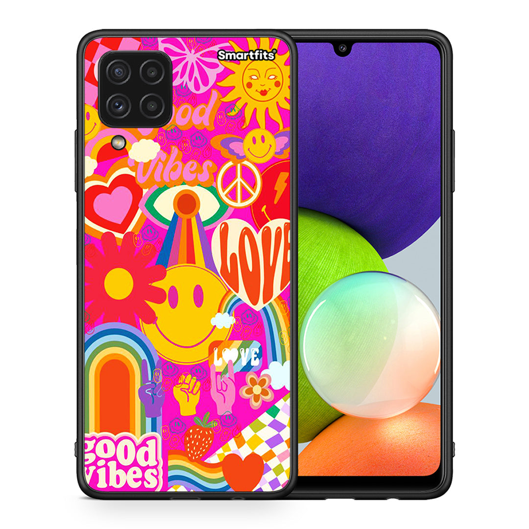 Θήκη Samsung A22 4G Hippie Love από τη Smartfits με σχέδιο στο πίσω μέρος και μαύρο περίβλημα | Samsung A22 4G Hippie Love case with colorful back and black bezels