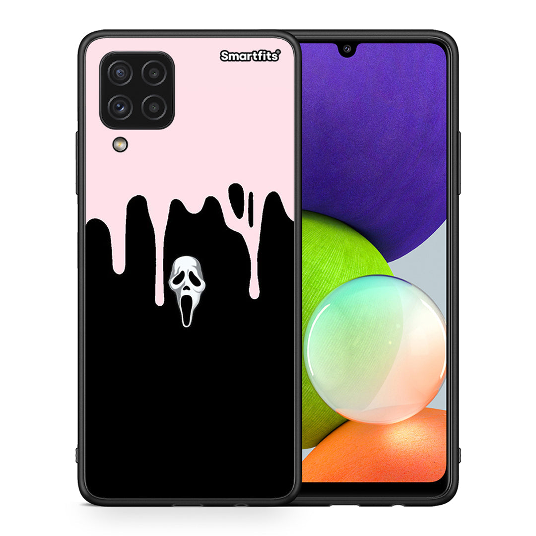 Θήκη Samsung A22 4G Melting Halloween Mask από τη Smartfits με σχέδιο στο πίσω μέρος και μαύρο περίβλημα | Samsung A22 4G Melting Halloween Mask case with colorful back and black bezels