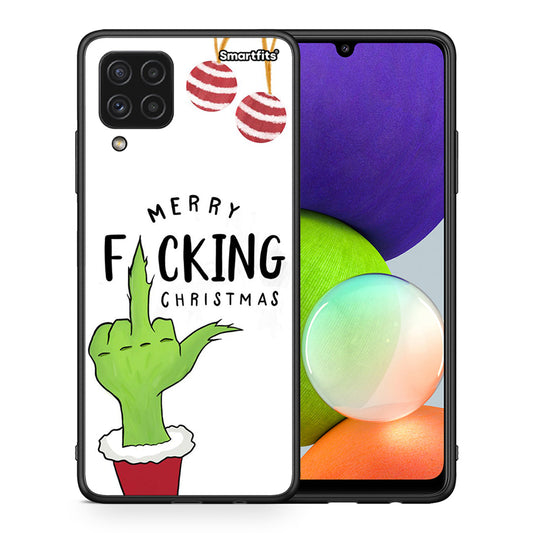 Θήκη Samsung A22 4G Merry F Xmas από τη Smartfits με σχέδιο στο πίσω μέρος και μαύρο περίβλημα | Samsung A22 4G Merry F Xmas case with colorful back and black bezels