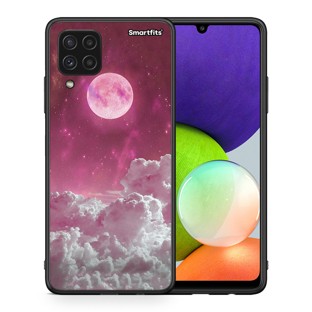 Θήκη Samsung A22 4G Pink Moon από τη Smartfits με σχέδιο στο πίσω μέρος και μαύρο περίβλημα | Samsung A22 4G Pink Moon case with colorful back and black bezels