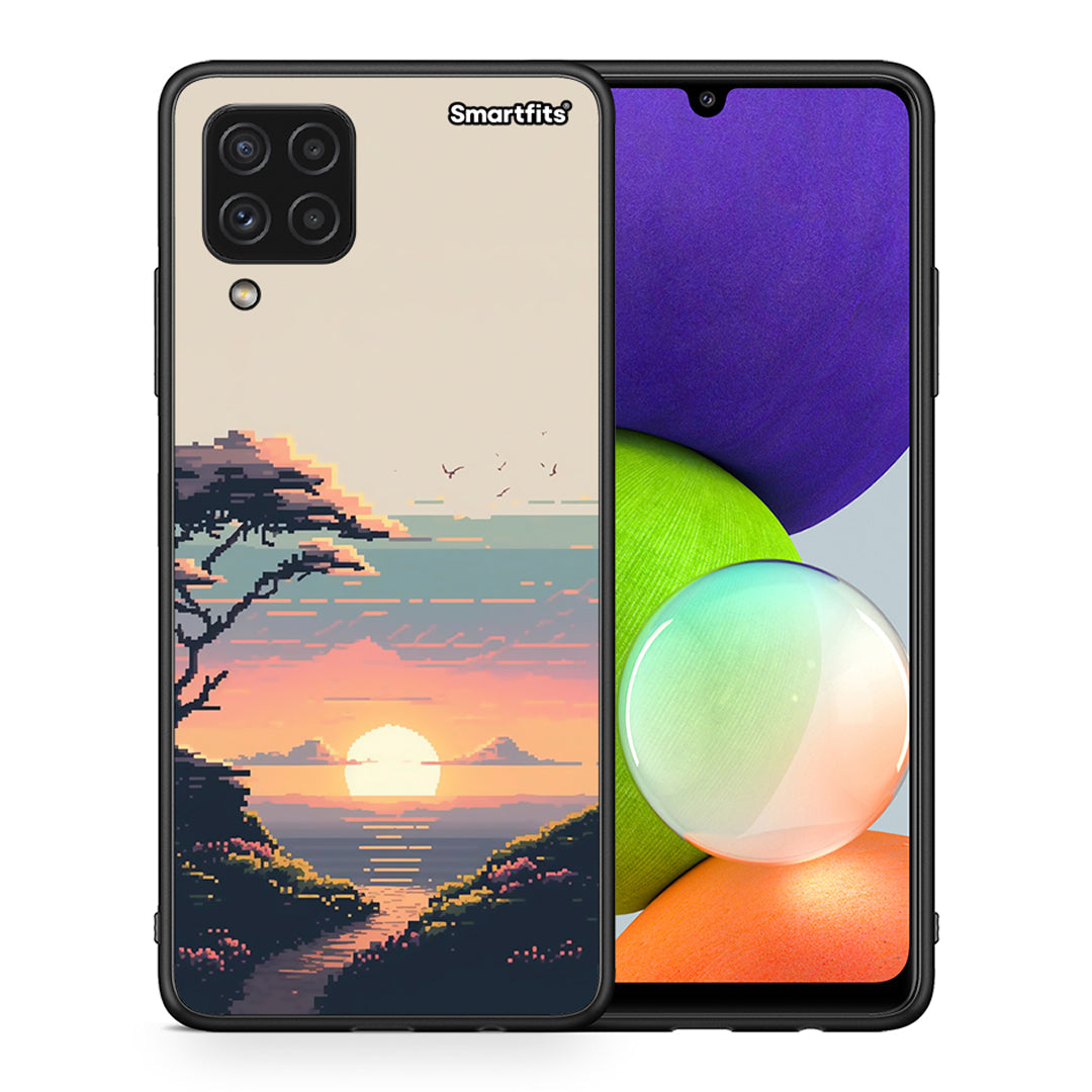 Θήκη Samsung A22 4G Pixel Sunset από τη Smartfits με σχέδιο στο πίσω μέρος και μαύρο περίβλημα | Samsung A22 4G Pixel Sunset case with colorful back and black bezels