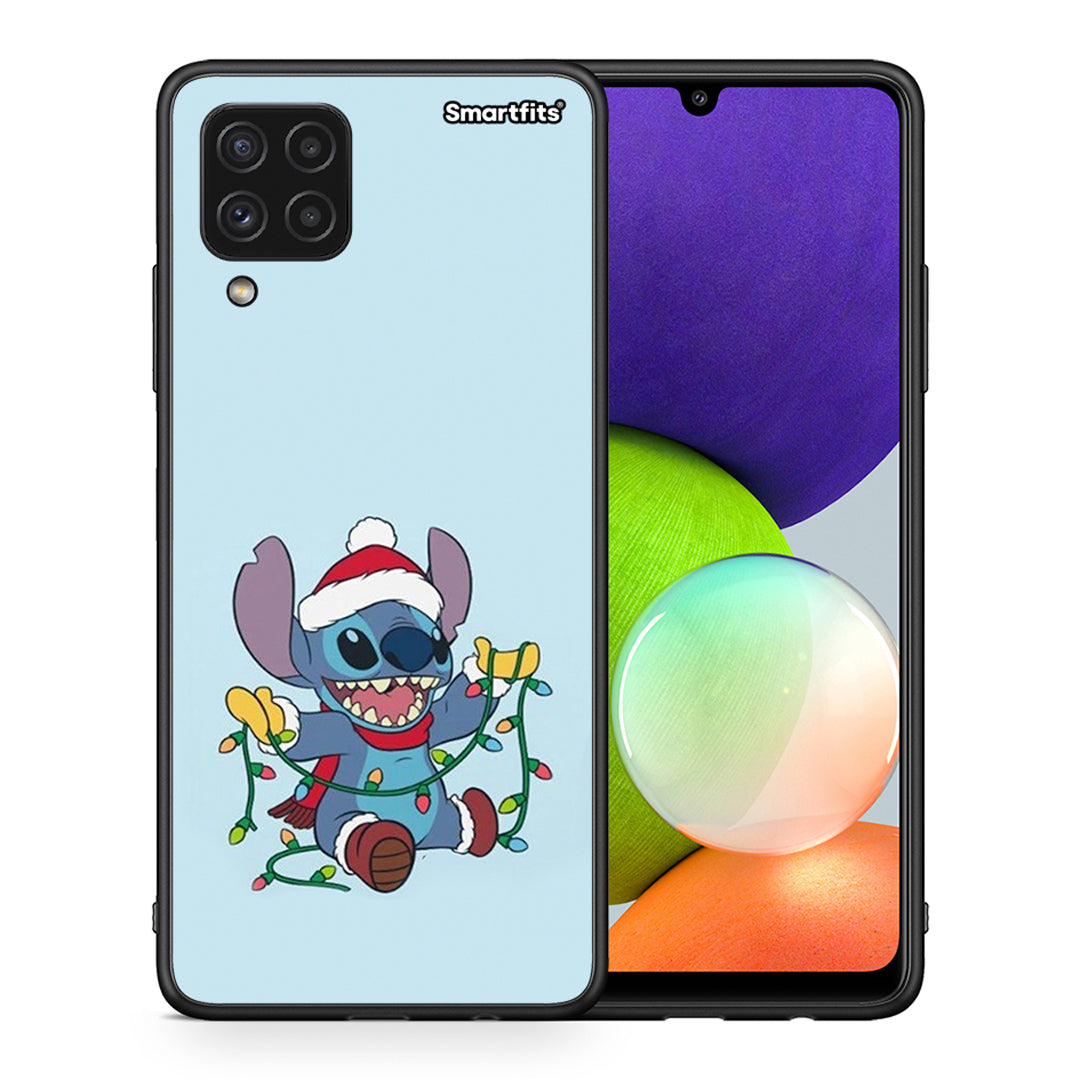 Θήκη Samsung A22 4G Santa Stich από τη Smartfits με σχέδιο στο πίσω μέρος και μαύρο περίβλημα | Samsung A22 4G Santa Stich case with colorful back and black bezels