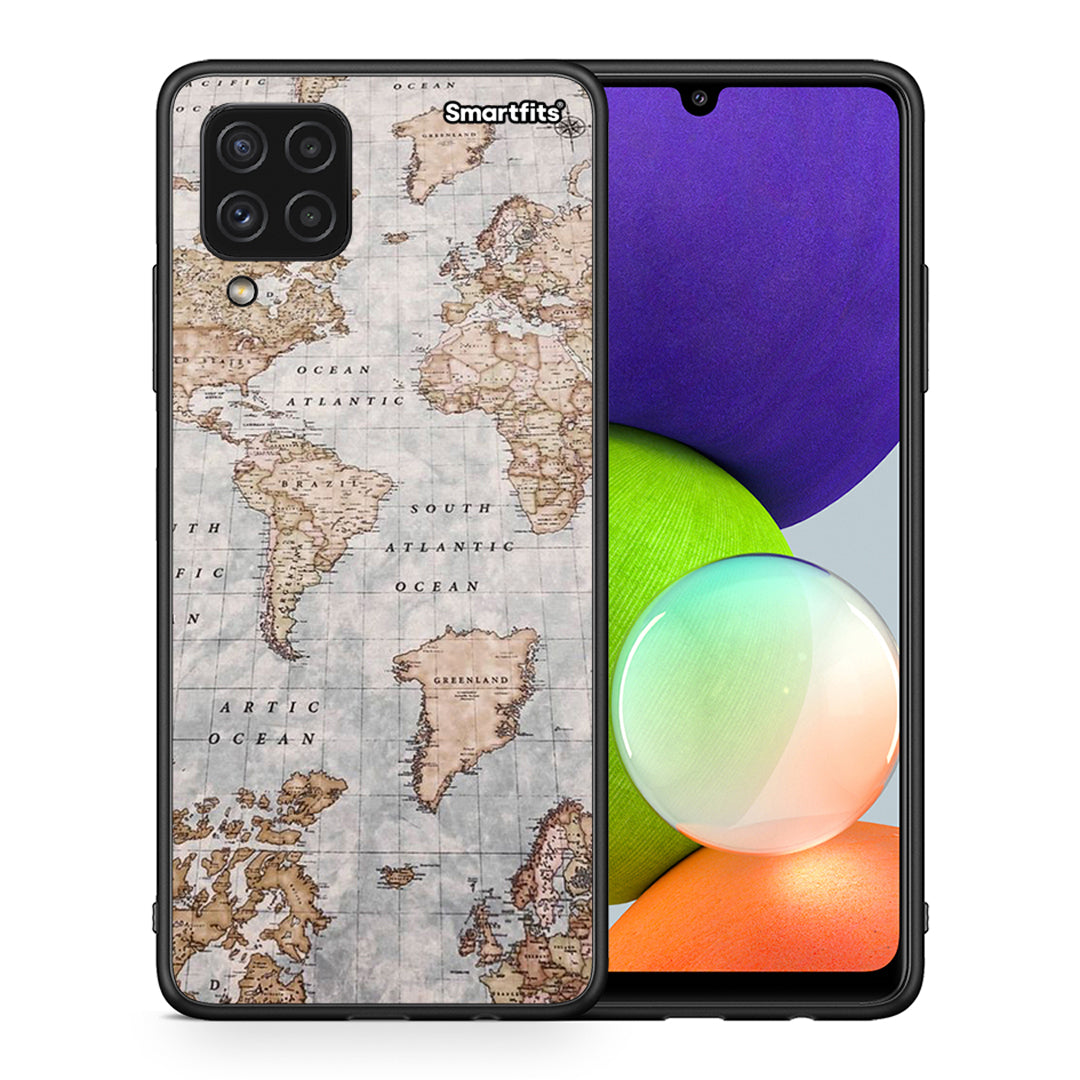Θήκη Samsung A22 4G World Map από τη Smartfits με σχέδιο στο πίσω μέρος και μαύρο περίβλημα | Samsung A22 4G World Map case with colorful back and black bezels