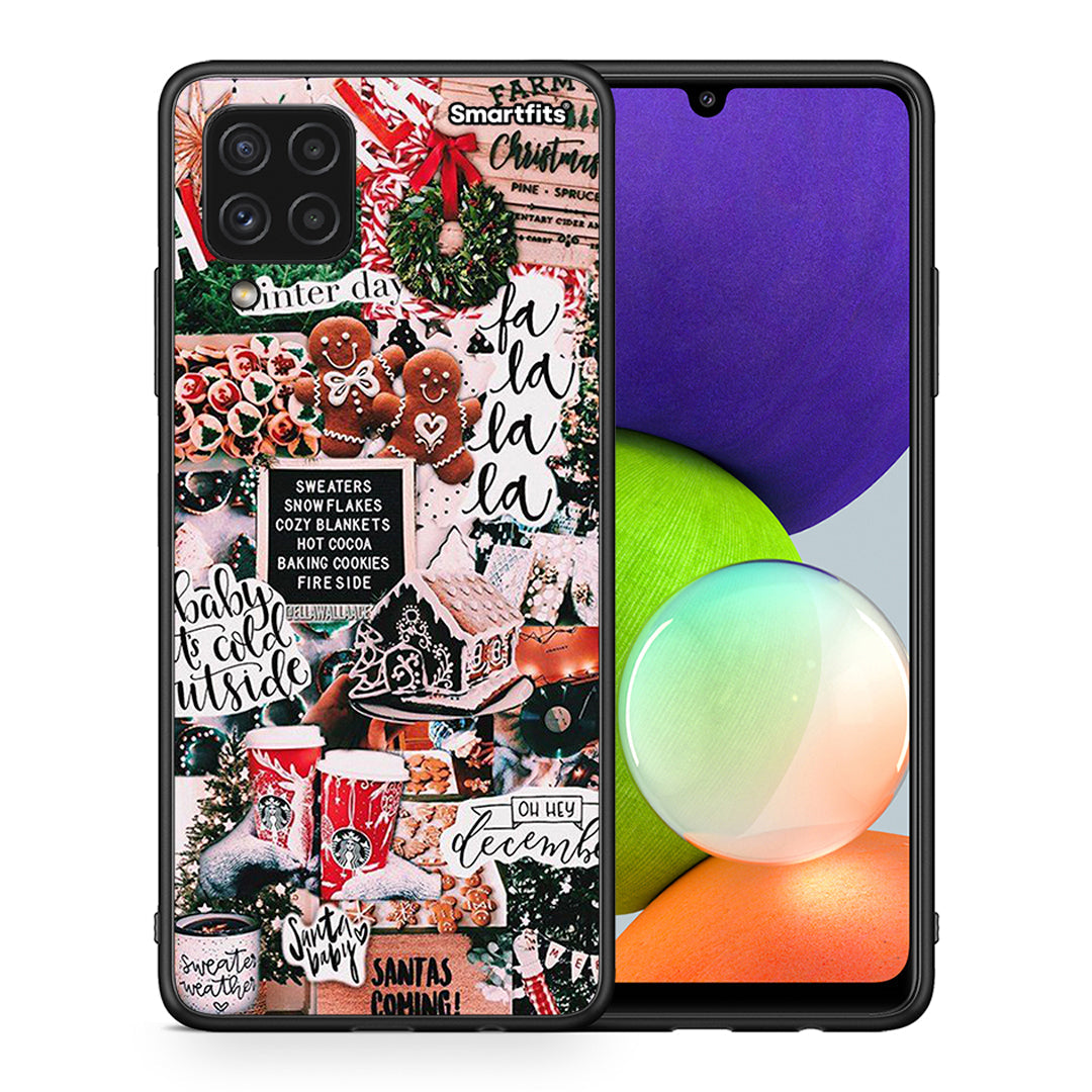 Θήκη Samsung A22 4G Xmas Habbits από τη Smartfits με σχέδιο στο πίσω μέρος και μαύρο περίβλημα | Samsung A22 4G Xmas Habbits case with colorful back and black bezels