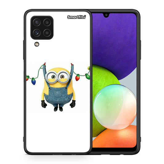 Θήκη Samsung A22 4G Xmas Minion Lights από τη Smartfits με σχέδιο στο πίσω μέρος και μαύρο περίβλημα | Samsung A22 4G Xmas Minion Lights case with colorful back and black bezels