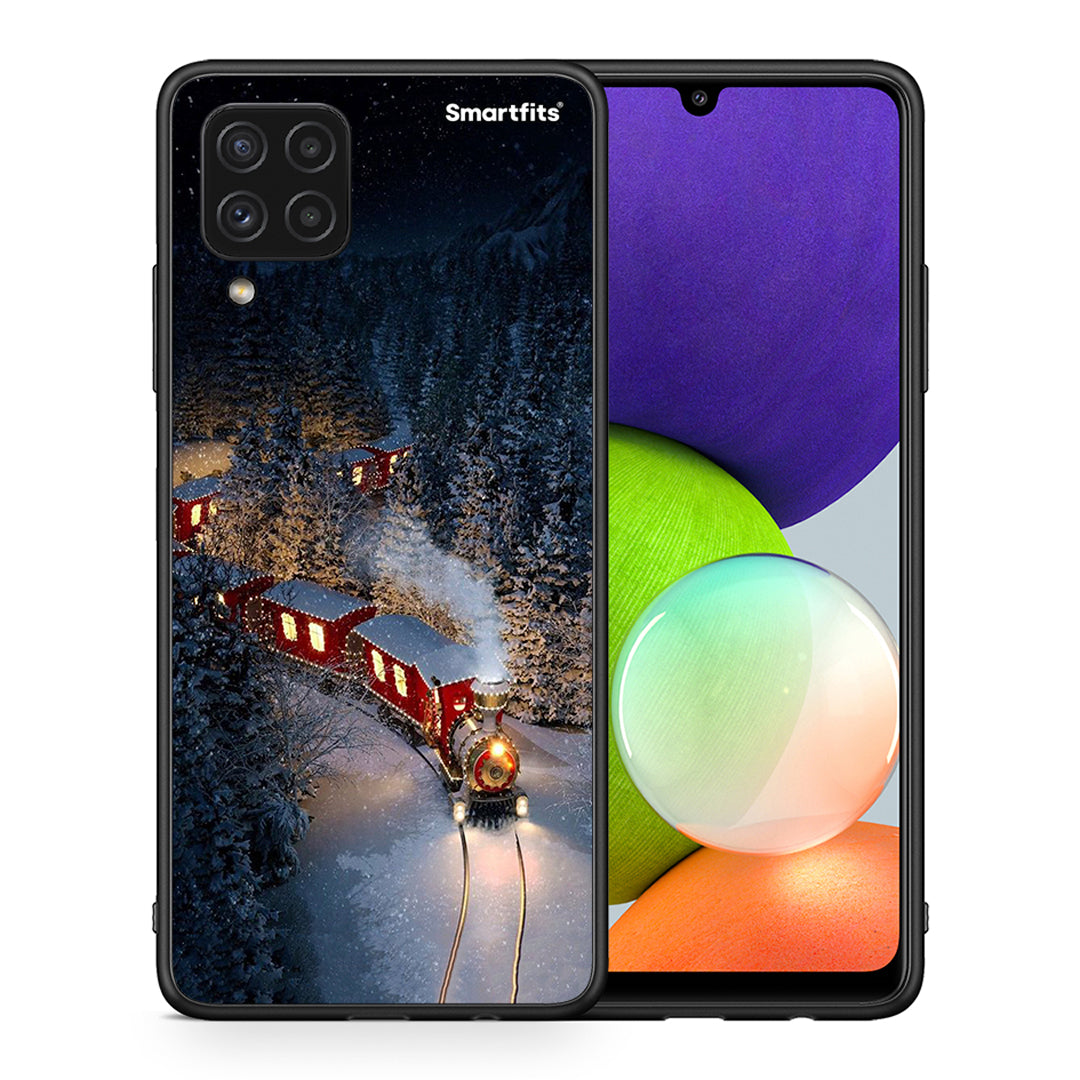 Θήκη Samsung A22 4G Xmas Train από τη Smartfits με σχέδιο στο πίσω μέρος και μαύρο περίβλημα | Samsung A22 4G Xmas Train case with colorful back and black bezels